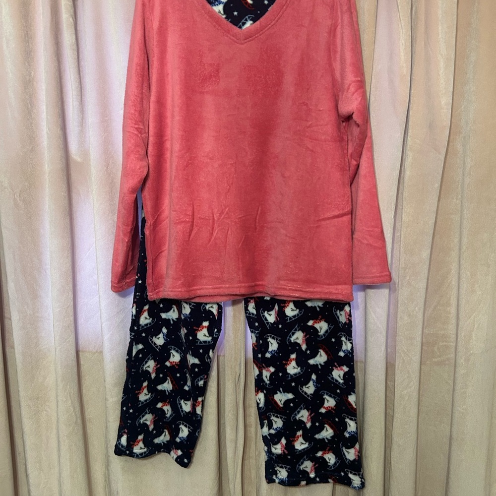 Women's Plush Pink and Black Pajama Set